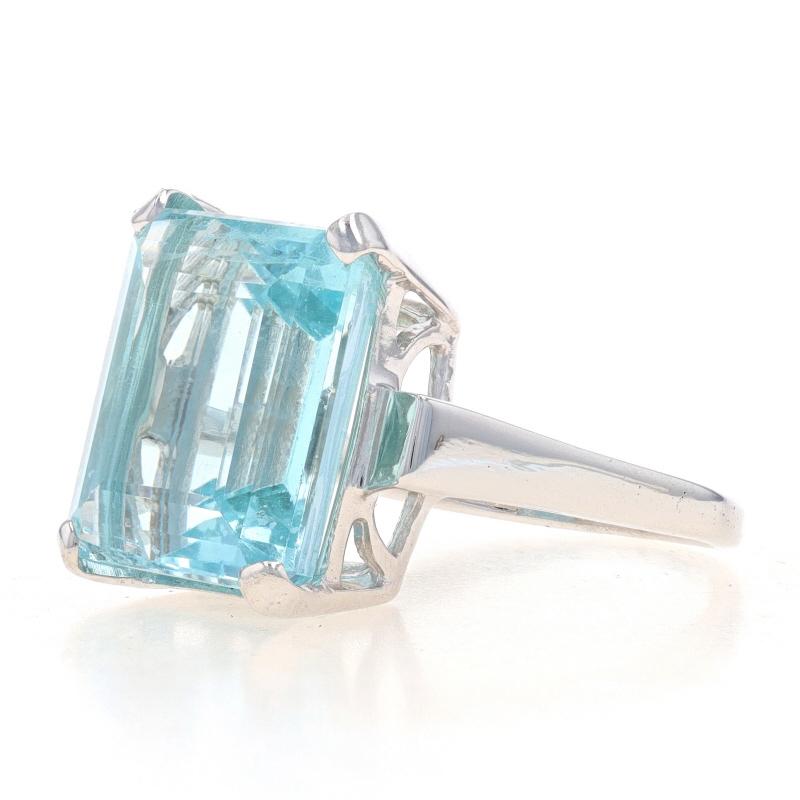White Gold Aquamarine Cocktail Solitaire Ring - 14k Emerald Cut 9.65ct In Good Condition For Sale In Greensboro, NC