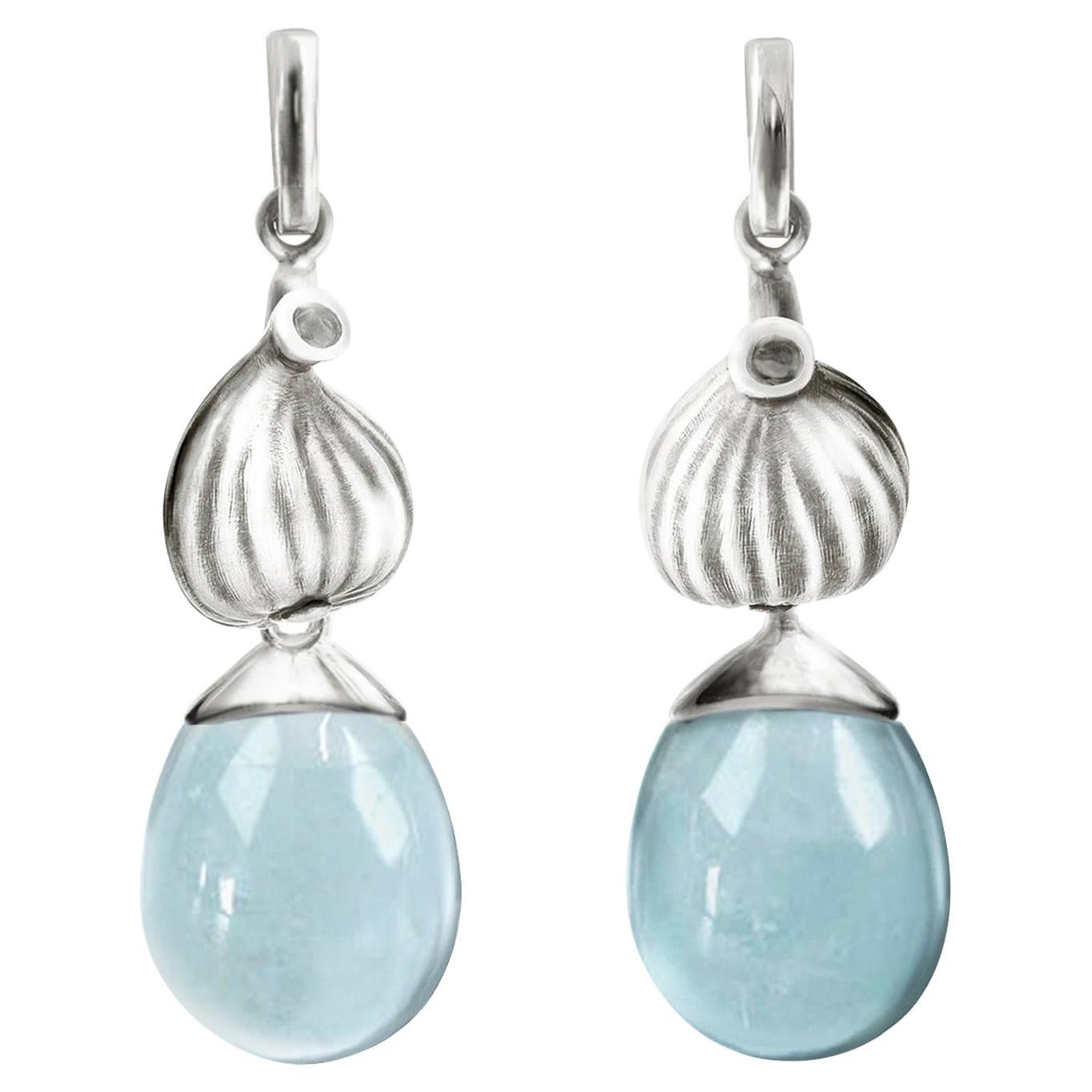 White Gold Aquamarine Contemporary Earrings with Diamonds For Sale