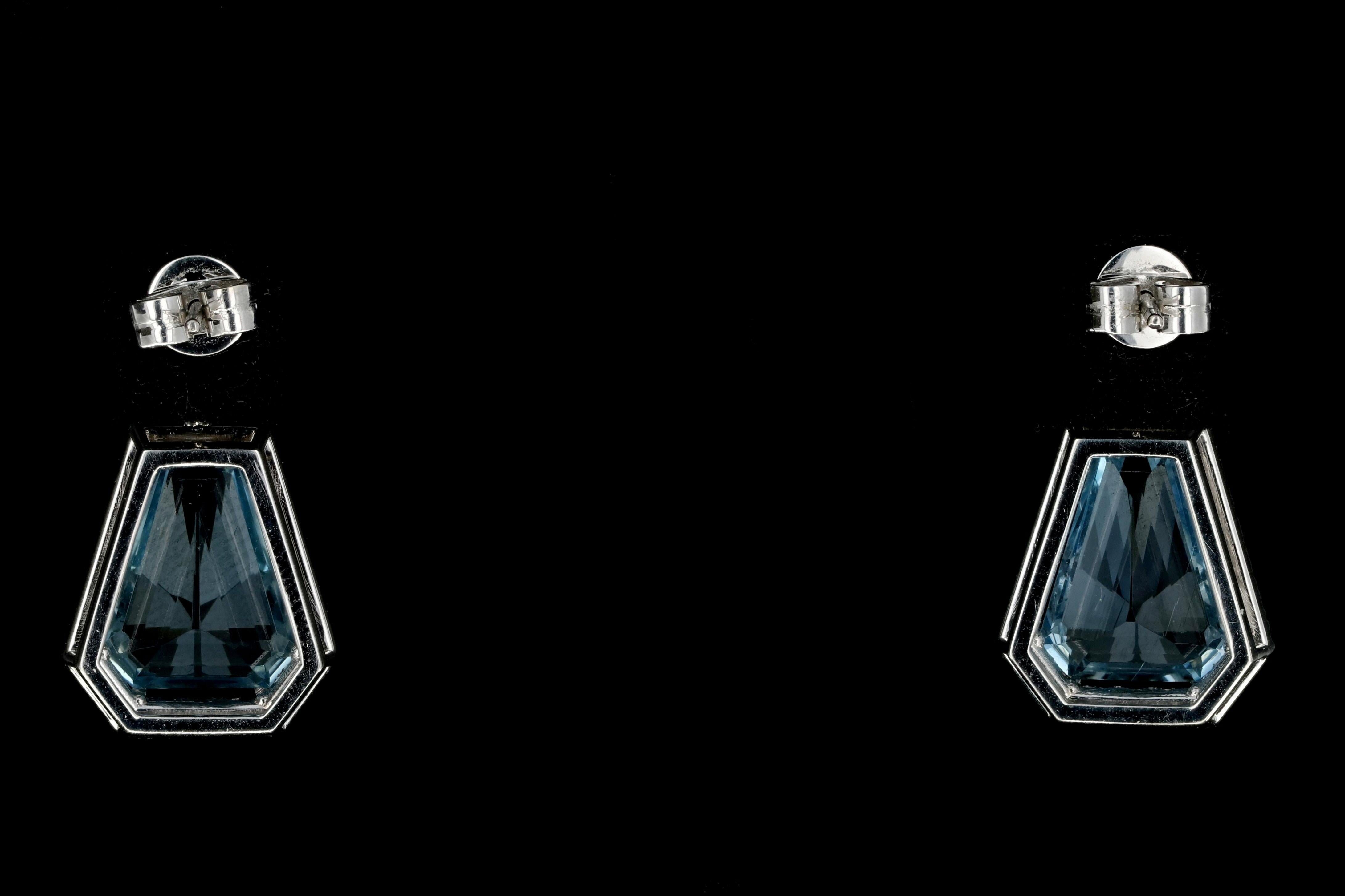 Trillion Cut White Gold Aquamarine and Diamond Dangle Earrings