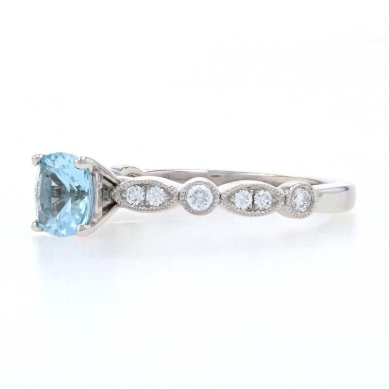 White Gold Aquamarine & Diamond Engagement Ring 14k Cushion Cut 1.07ctw In Excellent Condition For Sale In Greensboro, NC