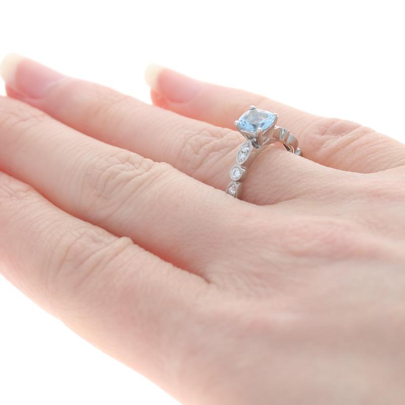 Women's White Gold Aquamarine & Diamond Engagement Ring 14k Cushion Cut 1.07ctw For Sale