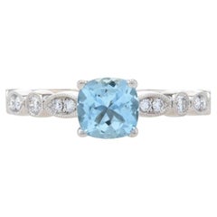 White Gold Aquamarine & Diamond Engagement Ring 14k Cushion Cut 1.07ctw