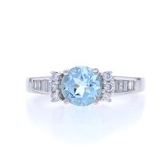 White Gold Aquamarine Diamond Engagement Ring - 14k Round 1.85ctw