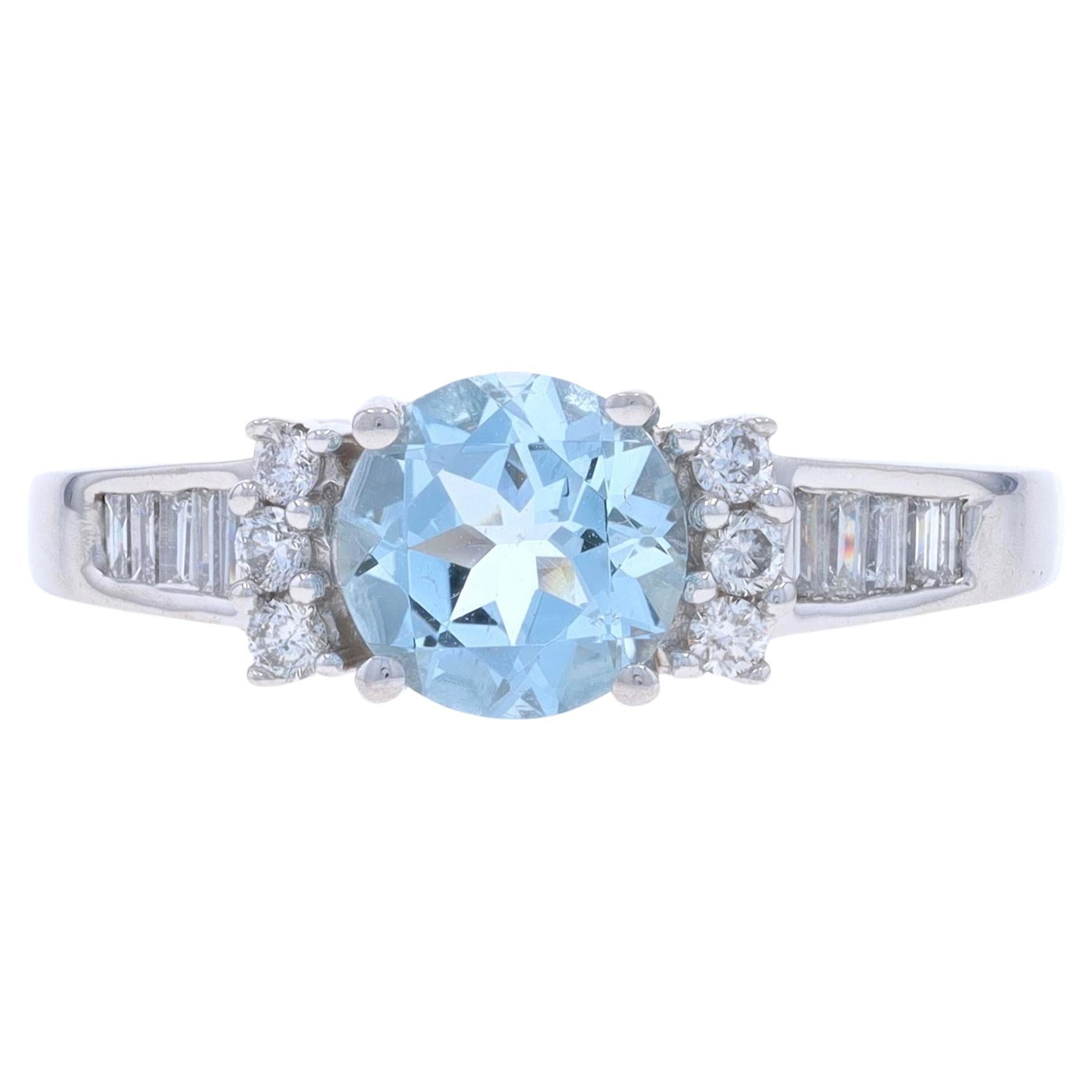 White Gold Aquamarine Diamond Engagement Ring - 14k Round 1.85ctw