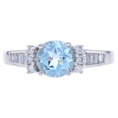 White Gold Aquamarine Diamond Engagement Ring - 14k Round 1.85ctw