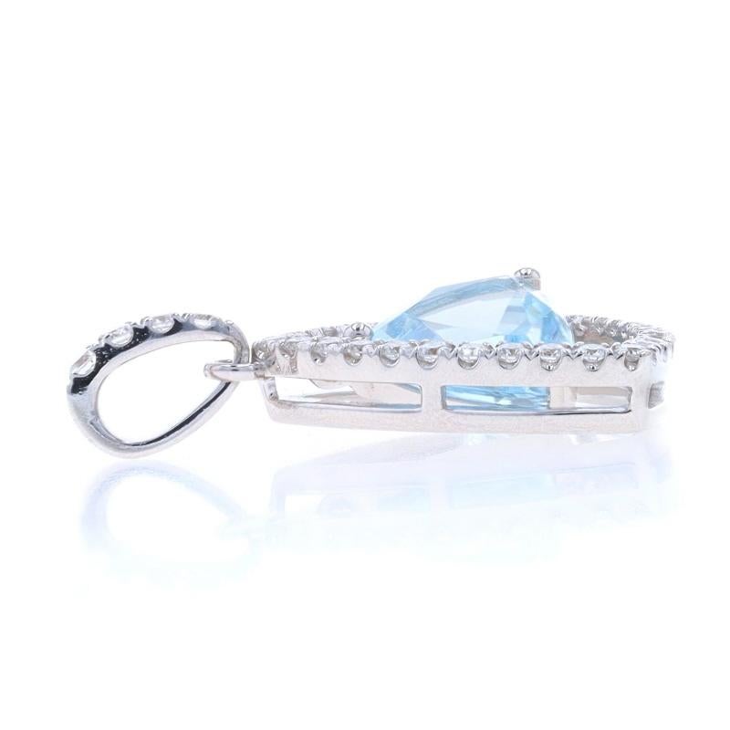 Metal Content: 14k White Gold

Stone Information

Natural Aquamarine
Treatment: Heating
Carat(s): .98ct
Cut: Trillion
Color: Light Blue

Natural Diamonds
Carat(s): .21ctw
Cut: Round Brilliant
Color: G
Clarity: VS1 - VS2

Total Carats: