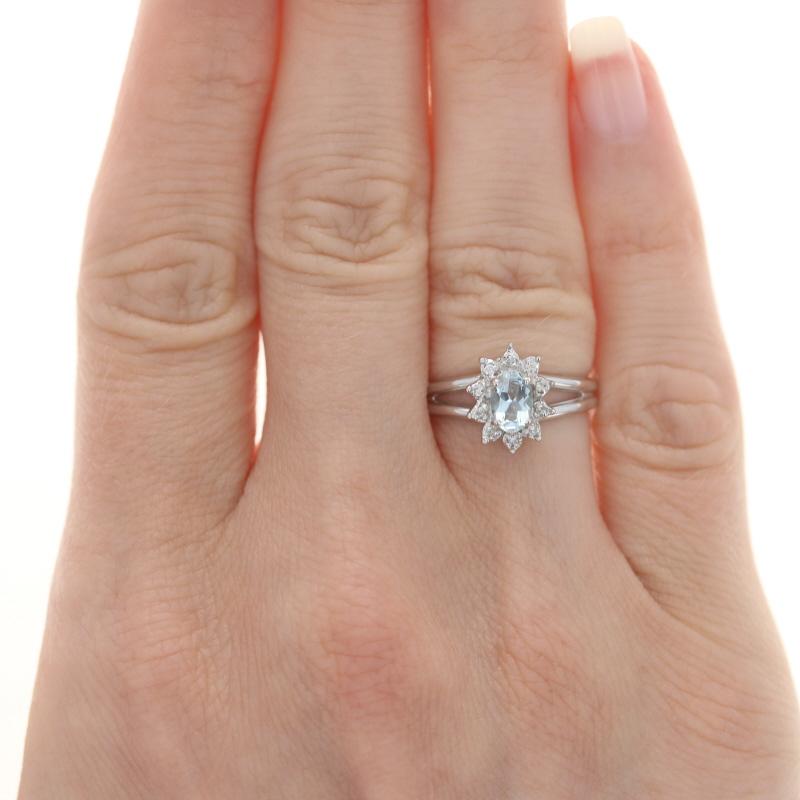 Oval Cut White Gold Aquamarine & Diamond Halo Ring - 14k Oval .50ctw Flower For Sale