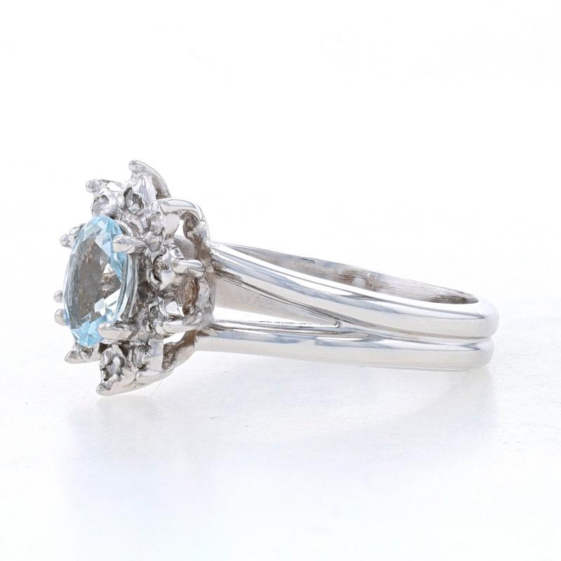 White Gold Aquamarine & Diamond Halo Ring - 14k Oval .50ctw Flower In Excellent Condition For Sale In Greensboro, NC