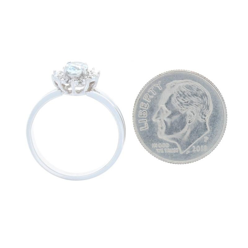 White Gold Aquamarine & Diamond Halo Ring - 14k Oval .50ctw Flower For Sale 1