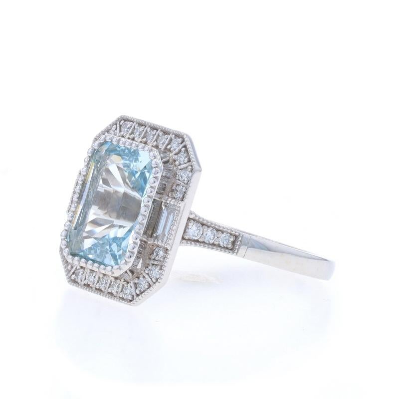 Radiant Cut White Gold Aquamarine & Diamond Halo Ring - 14k Radiant 2.98ctw Engagement
