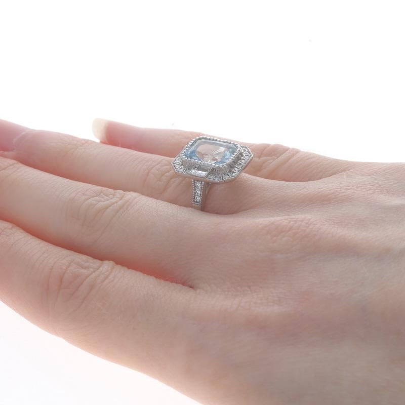 White Gold Aquamarine & Diamond Halo Ring - 14k Radiant 2.98ctw Engagement In New Condition In Greensboro, NC