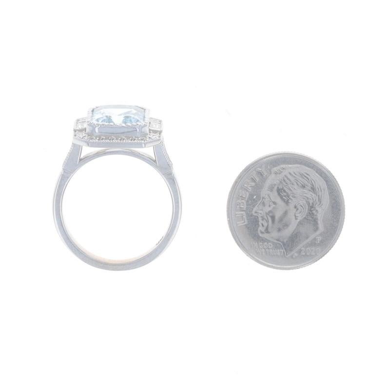 Women's White Gold Aquamarine & Diamond Halo Ring - 14k Radiant 2.98ctw Engagement