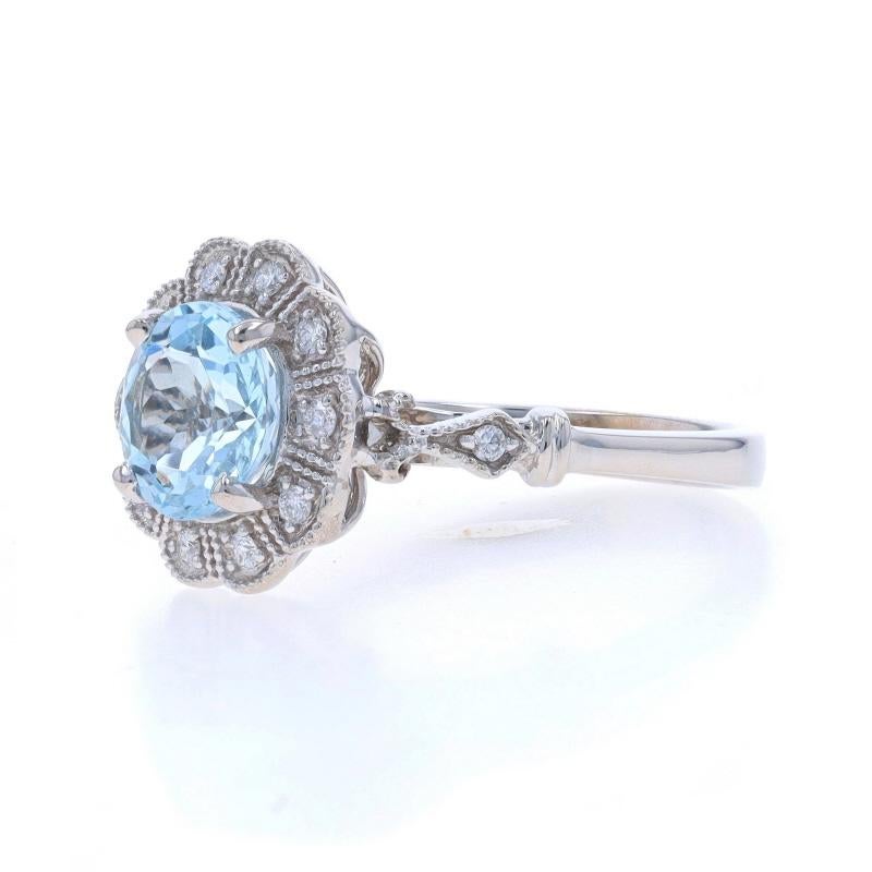 Weißgold Aquamarin-Diamant-Halo-Ring aus Weißgold - 14k runder 1,86 ctw Blumen- Milgrain im Zustand „Neu“ im Angebot in Greensboro, NC