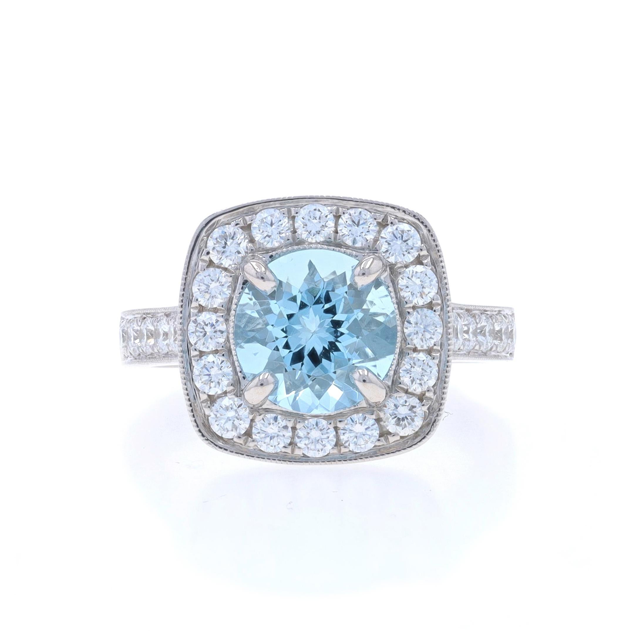 Size: Please contact us for size information.

Metal Content: 14k White Gold

Stone Information

Natural Aquamarine
Treatment: Heating
Carat(s): 1.71ct
Cut: Round Portuguese
Color: Blue

Natural Diamonds
Carat(s): .83ctw
Cut: Round Brilliant
Color: