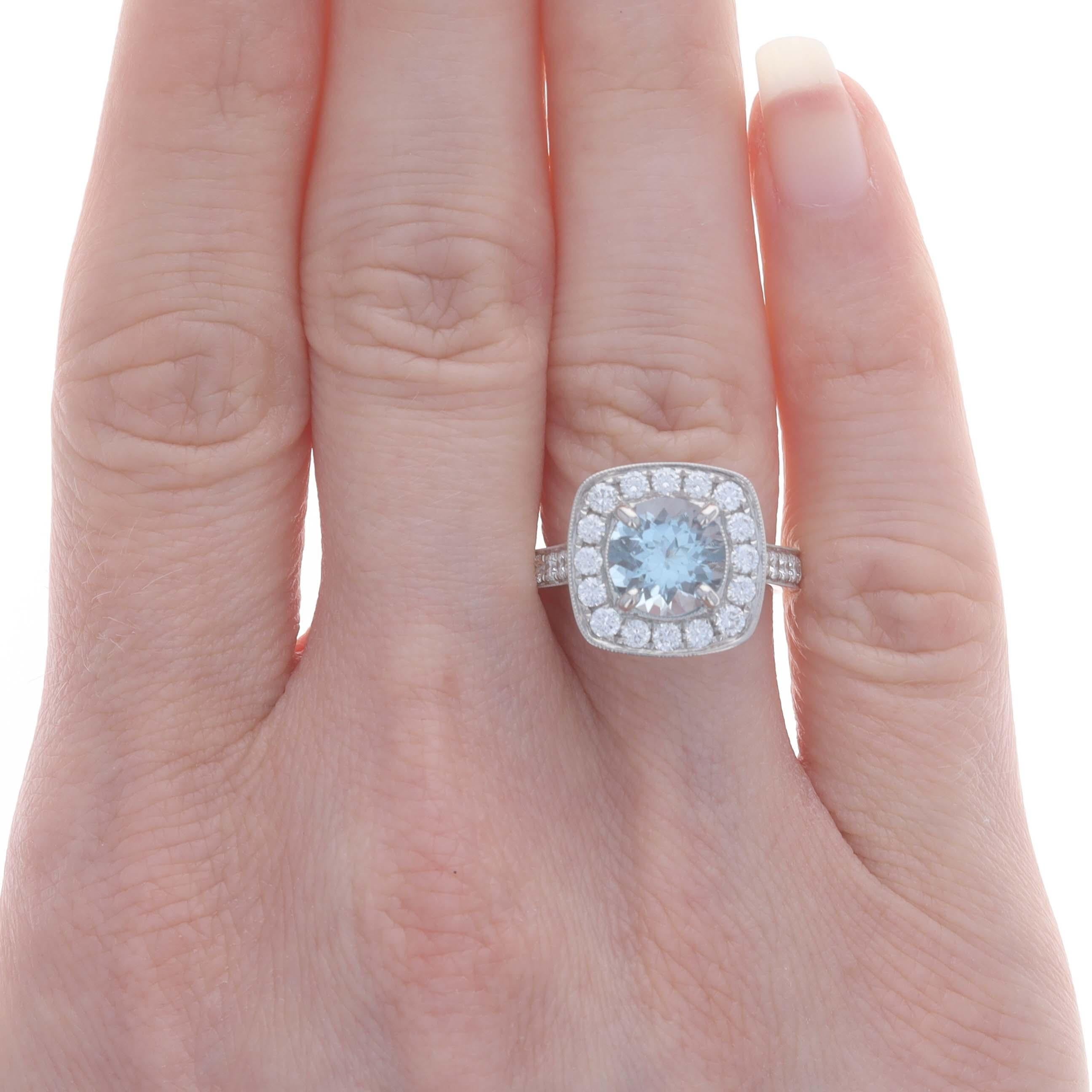 Round Cut White Gold Aquamarine Diamond Halo Ring 14k Round Portuguese 2.54ctw Engagement For Sale