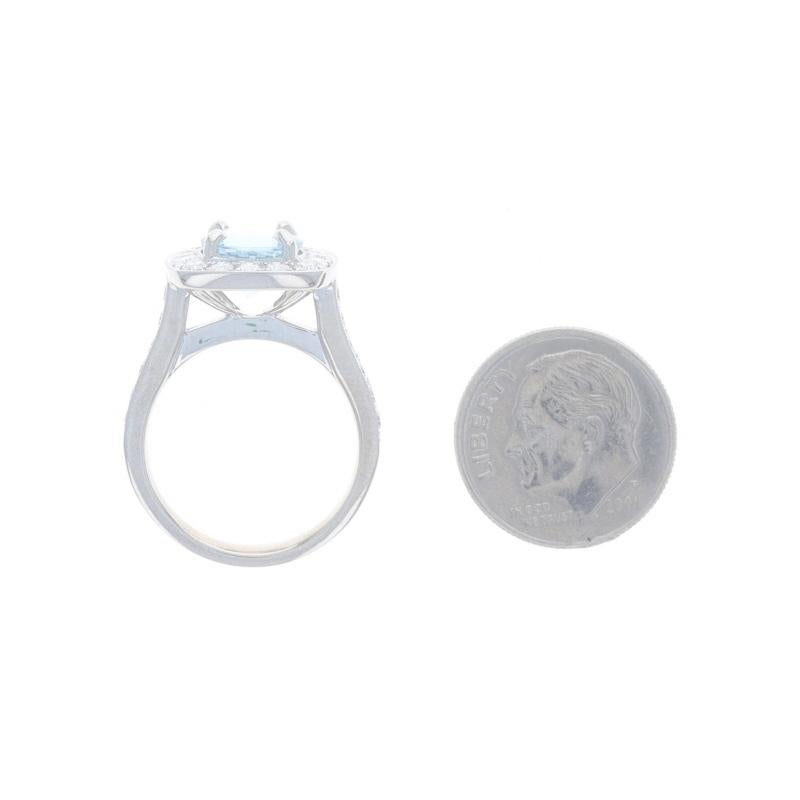 Women's White Gold Aquamarine Diamond Halo Ring 14k Round Portuguese 2.54ctw Engagement For Sale