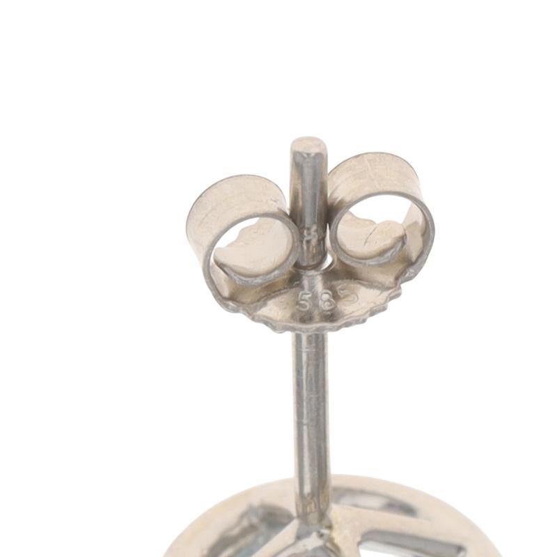 White Gold Aquamarine Diamond Halo Stud Earrings - 14k Round 1.59ctw Pierced en venta 1