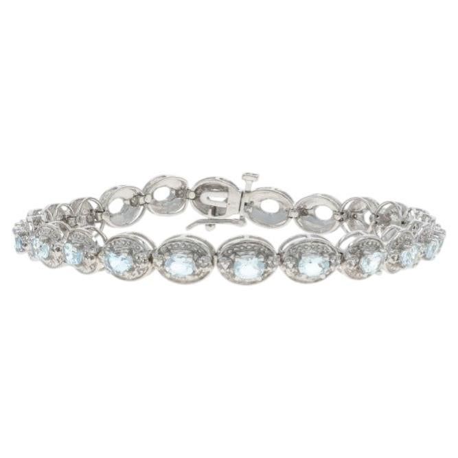 Bracciale A Link in oro bianco con acquamarina e diamanti da 7" - 10k Oval 3.40ctw in vendita