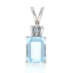 White Gold Aquamarine Diamond Pendant - 14k Emerald Cut 1.41ctw