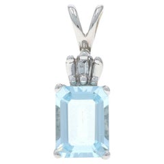 White Gold Aquamarine Diamond Pendant - 14k Emerald Cut 1.41ctw