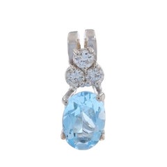 White Gold Aquamarine Diamond Pendant - 14k Oval .46ctw