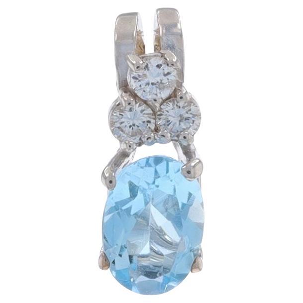 White Gold Aquamarine Diamond Pendant - 14k Oval .46ctw
