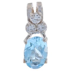 White Gold Aquamarine Diamond Pendant - 14k Oval .46ctw