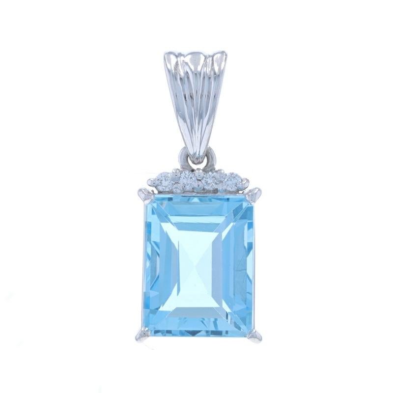 Metal Content: 18k White Gold

Stone Information

Natural Aquamarine
Treatment: Heating
Carat(s): 3.20ct
Cut: Rectangular Step Cut

Natural Diamonds
Carat(s): .04ctw
Cut: Round Brilliant
Color: F - G
Clarity: VS1 - VS2

Total Carats: 3.24ctw

Style: