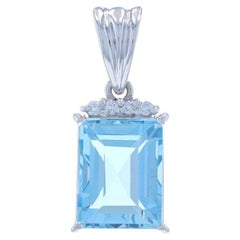 White Gold Aquamarine Diamond Pendant 18k Rectangular Step Cut 3.24ctw