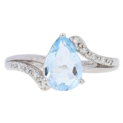 White Gold Aquamarine 
Diamond Ring, 10k Pear Cut 1.95ctw Bypass