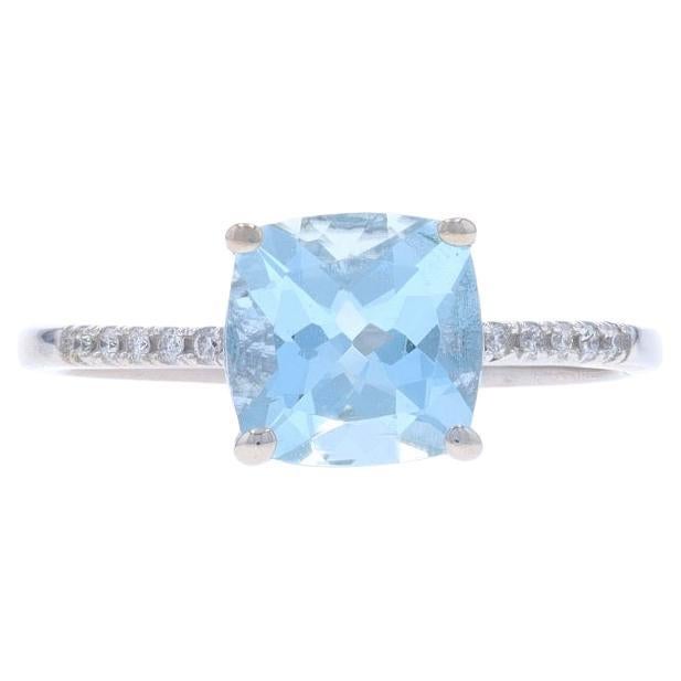 White Gold Aquamarine & Diamond Ring - 14k Cushion 1.43ctw Cathedral Engagement