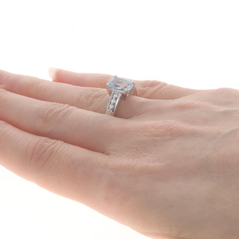 Women's White Gold Aquamarine & Diamond Ring - 14k Rectangular Cushion 1.65ctw For Sale