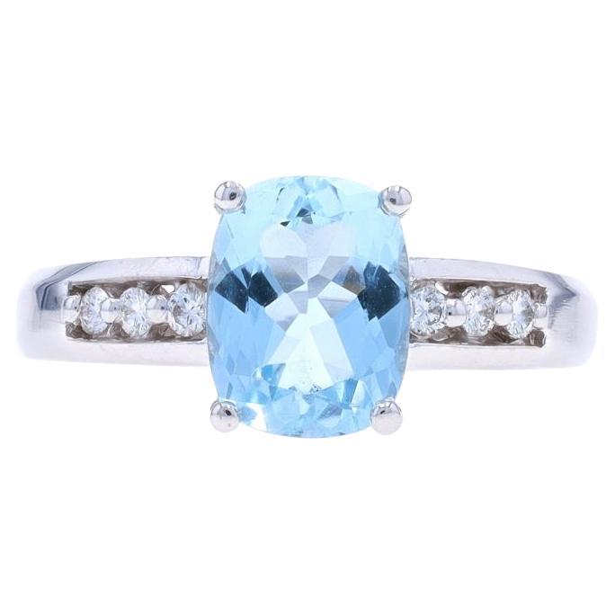 White Gold Aquamarine & Diamond Ring - 14k Rectangular Cushion 1.65ctw