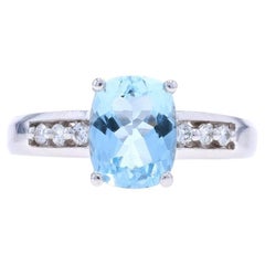 Anello in oro bianco con acquamarina e diamanti - 14k Cuscino rettangolare 1,65ctw