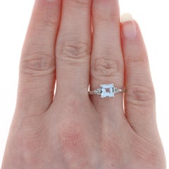 White Gold Aquamarine & Diamond Ring - 14k Square Cut .79ctw