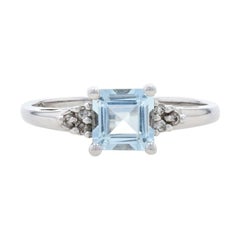 White Gold Aquamarine & Diamond Ring - 14k Square Cut .79ctw