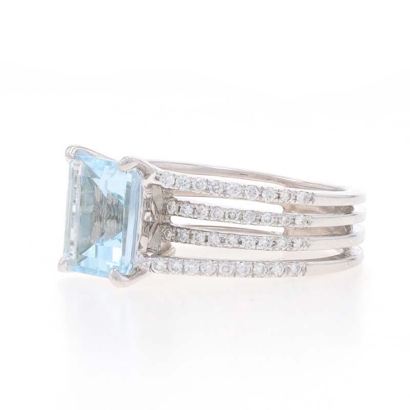 Women's White Gold Aquamarine & Diamond Ring - 18k Emerald Cut 2.66ctw For Sale