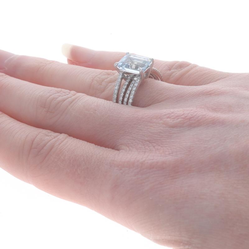 White Gold Aquamarine & Diamond Ring - 18k Emerald Cut 2.66ctw For Sale 1