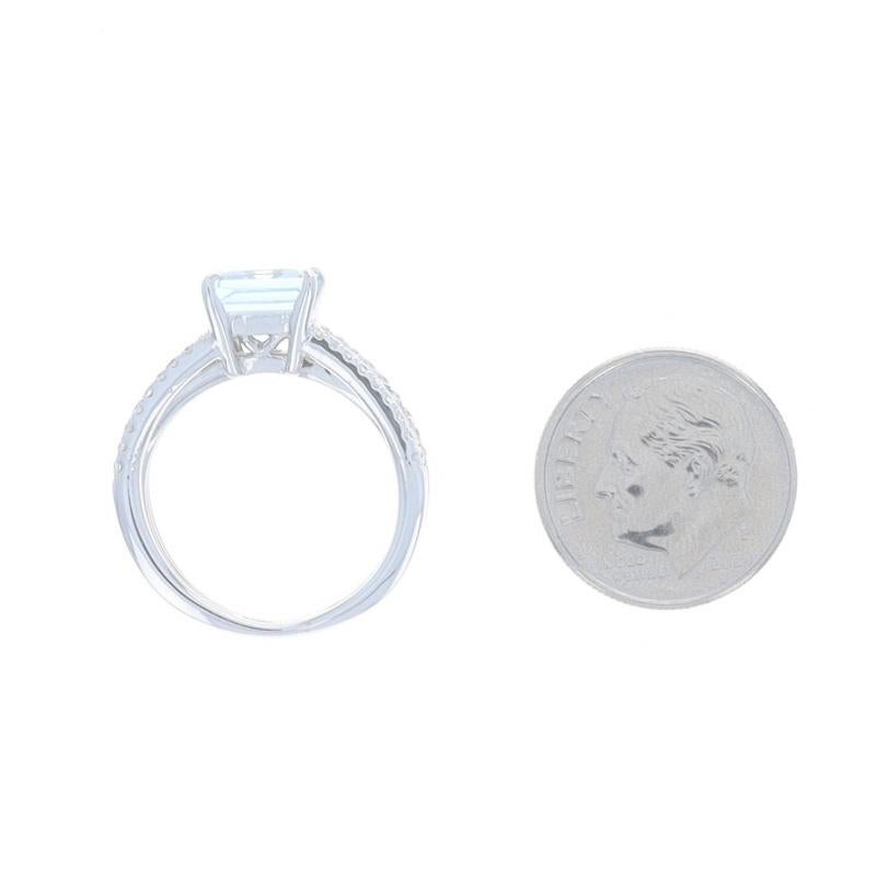 White Gold Aquamarine & Diamond Ring - 18k Emerald Cut 2.66ctw For Sale 2