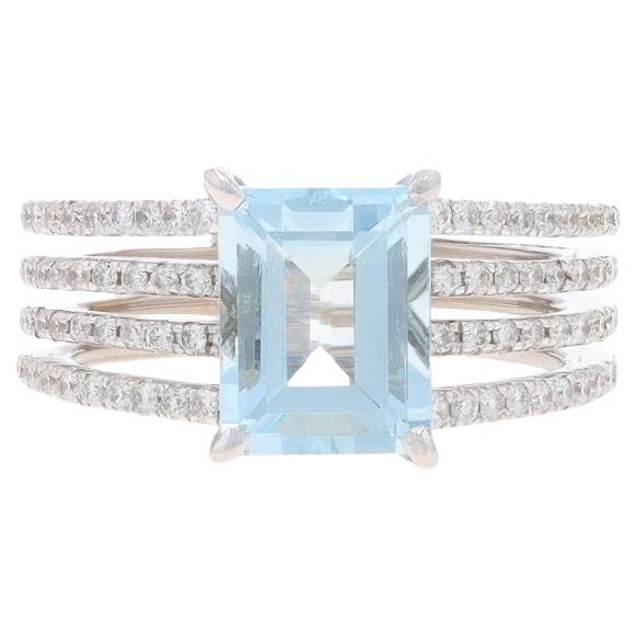 White Gold Aquamarine & Diamond Ring - 18k Emerald Cut 2.66ctw For Sale