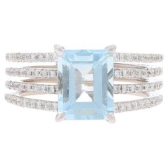 White Gold Aquamarine & Diamond Ring - 18k Emerald Cut 2.66ctw