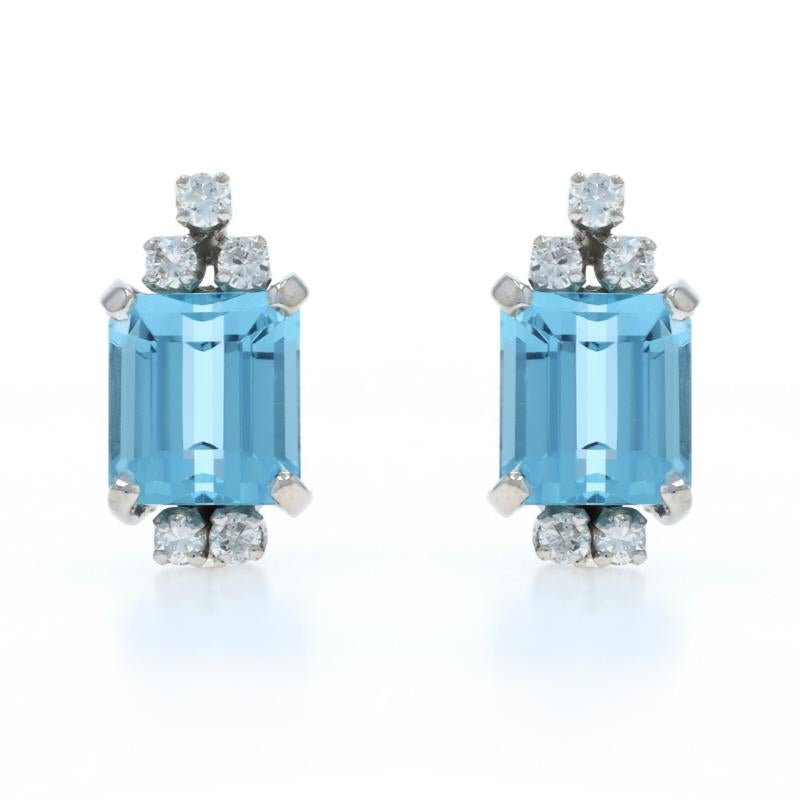 Weißgold Aquamarin-Diamant-Ohrstecker - 18k Smaragd 8,65ctw durchbohrt