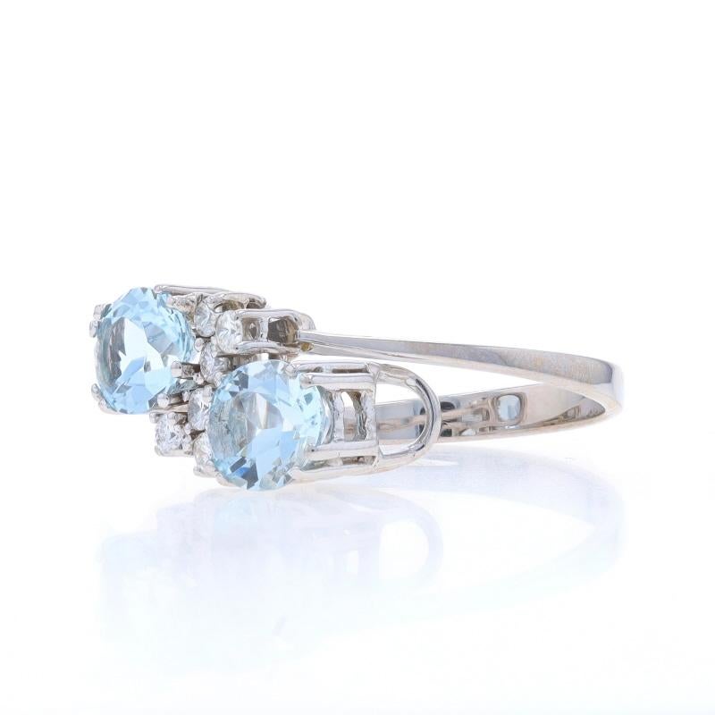White Gold Aquamarine & Diamond Two-Stone Bypass Ring - 14k Oval 2.19ctw In Excellent Condition For Sale In Greensboro, NC