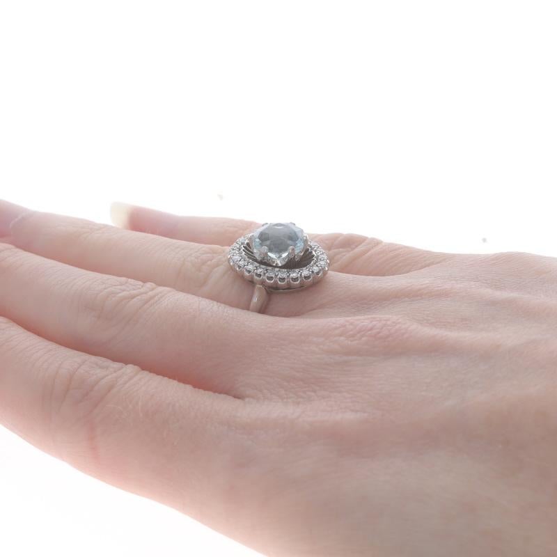 Women's White Gold Aquamarine & Diamond Vintage Halo Ring - 18k Hexagon 2.12ctw For Sale