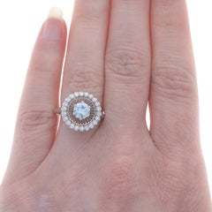 White Gold Aquamarine & Diamond Vintage Halo Ring - 18k Round .83ctw