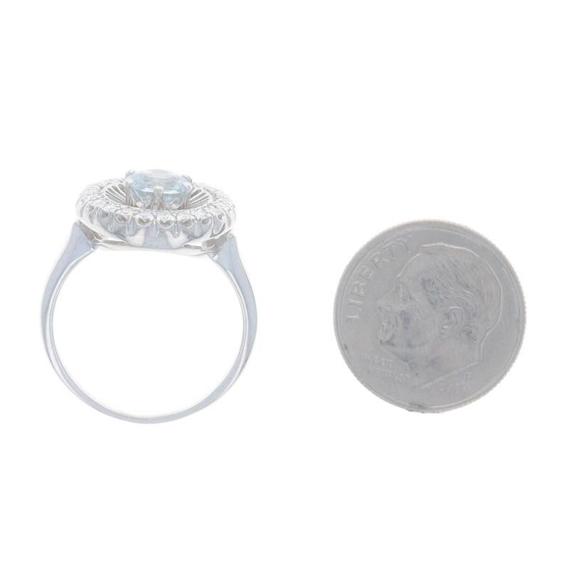 De las mujeres Anillo Halo Vintage de Aguamarina y Diamante en Oro Blanco - 18k Redondo .83ctw en venta