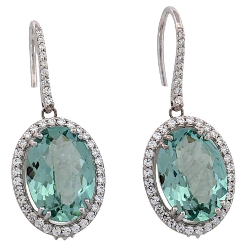 Aurora  White Gold Aquamarine Earrings, 14K Drop Earrings with Diamond Halo