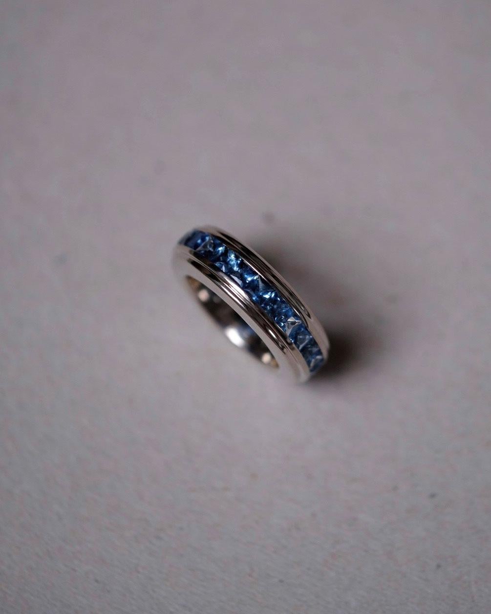 Contemporary White Gold Aquamarine Eternity Ring