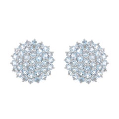 White Gold Aquamarine Large Cluster Stud Earrings -14k Rd 6.68ctw Floral Pierced