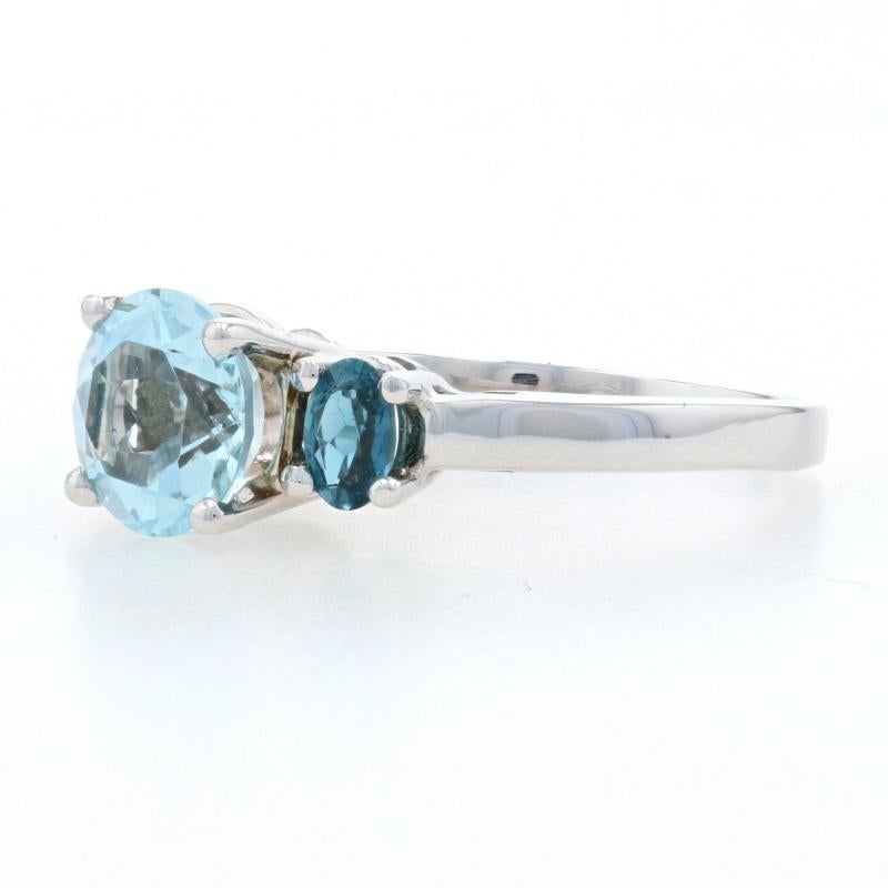 Uncut White Gold Aquamarine & London Blue Topaz Ring, 14k Round Cut 3.06ctw Engagement